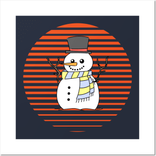 Christmas Cute And Funny Snowman In The Hat Posters and Art